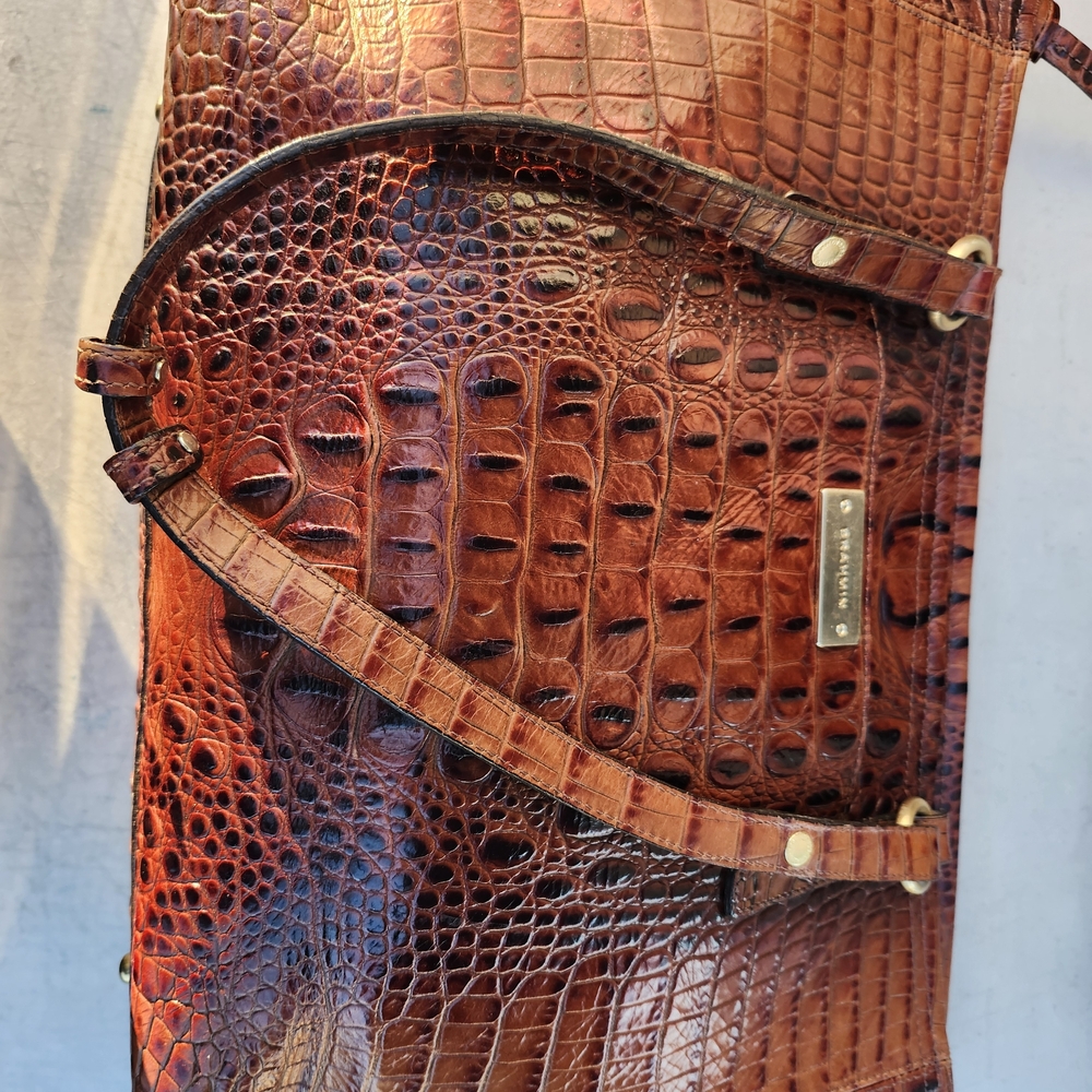 Brown Croc-Embossed Leather Tote Bag by Brahmin - Picture 3 of 15